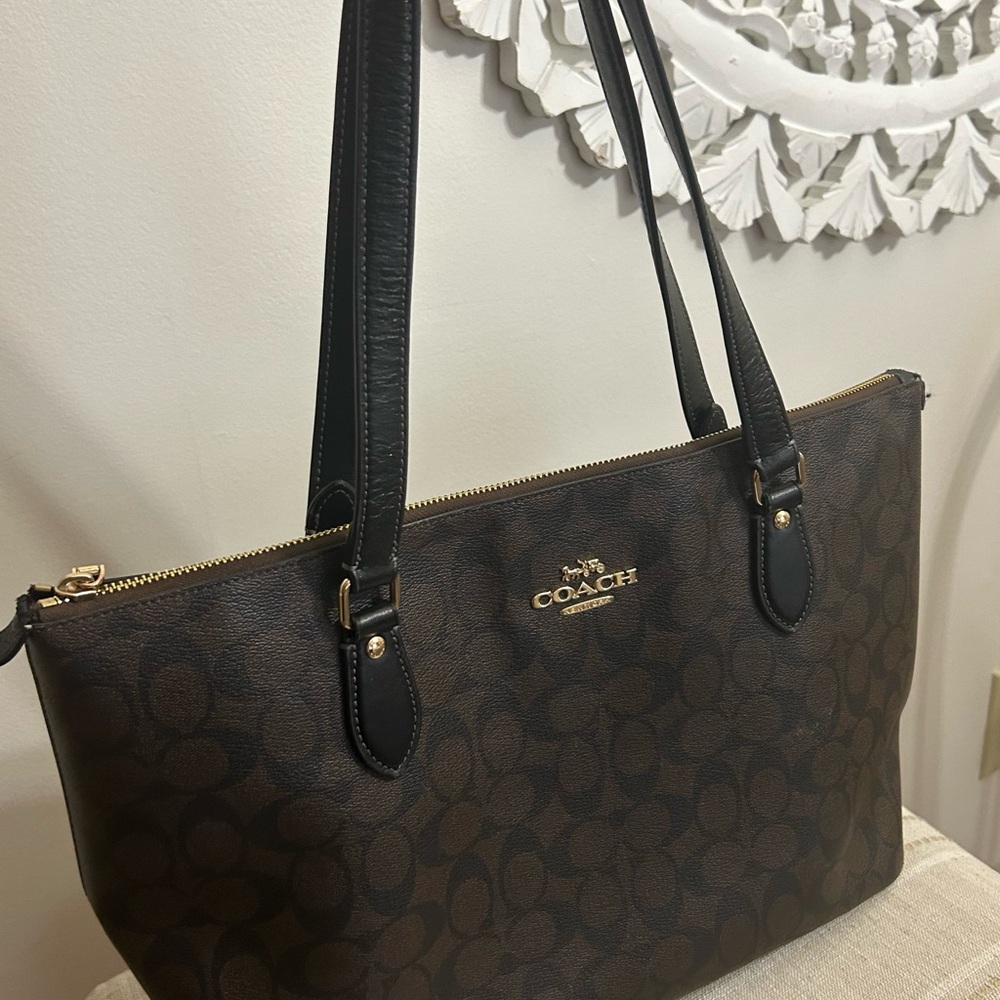 Coach Brown Shoulder Bag with Signature Monogram